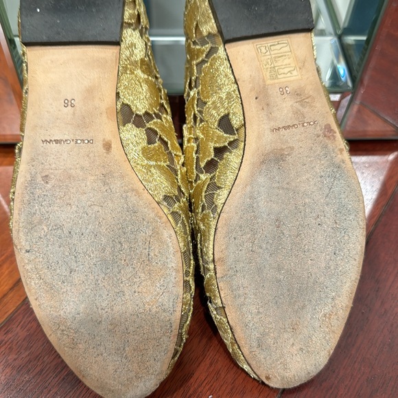 Dolce & Gabbana gold Lace Crystal Ballet Flats Loafers Shoes - Picture 5 of 8